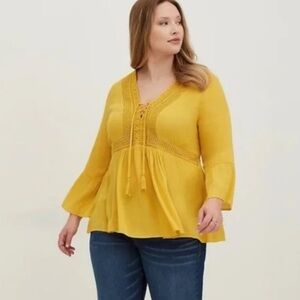 Torrid Mustard Lace-Up Blouse